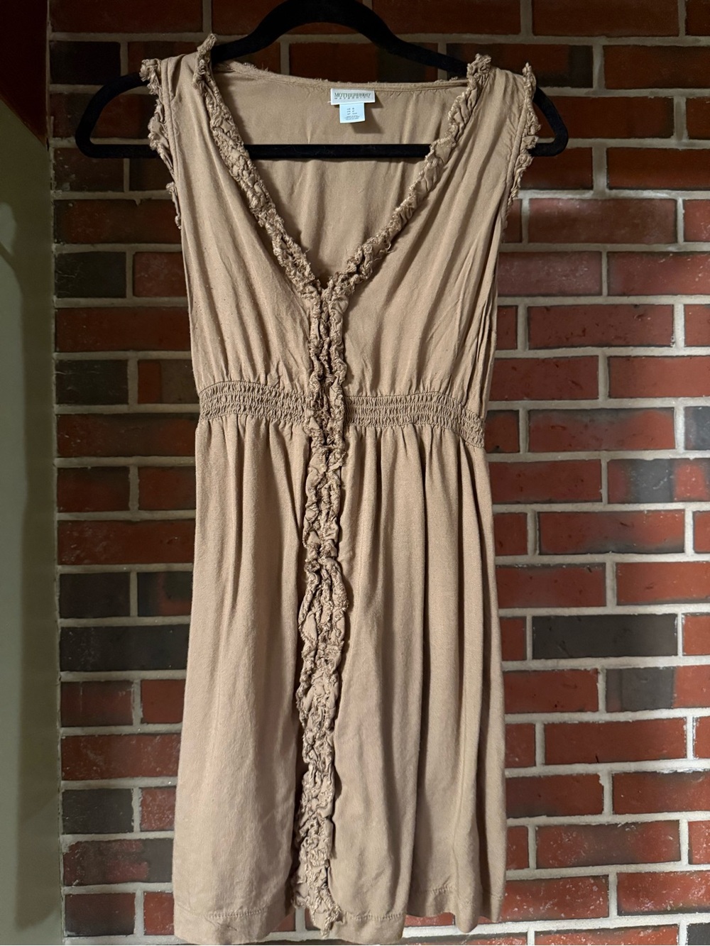 Motherhood Beige Ruffle-Trim Sleeveless Shirt